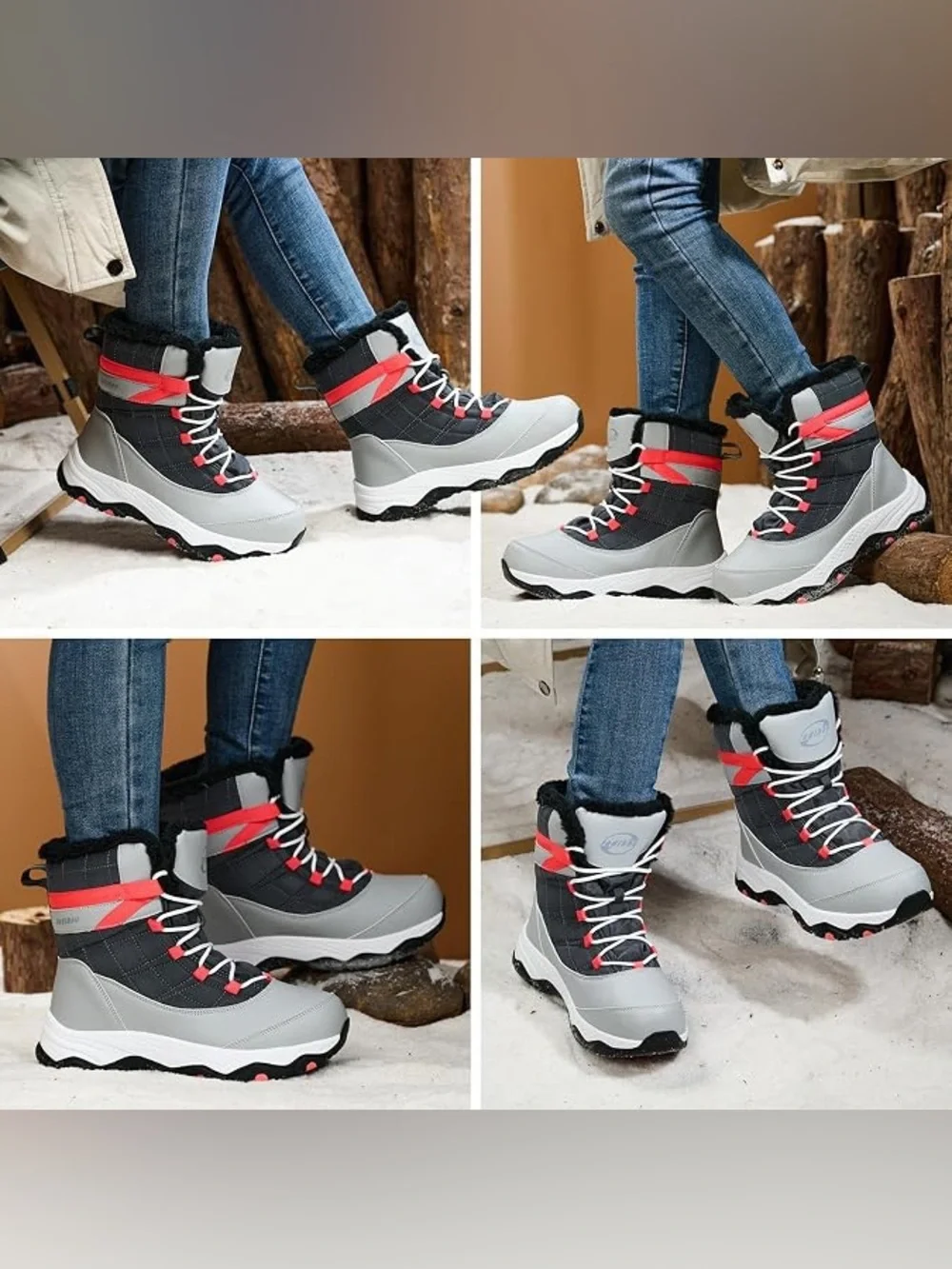 Women's Insulated Winter Boot - Black, Gray & Pink Accent